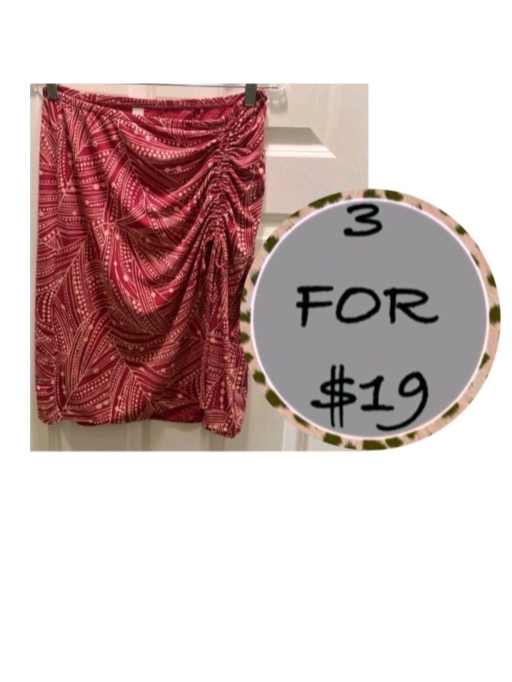 3/$19 Ruched Red Leaf print Skirt